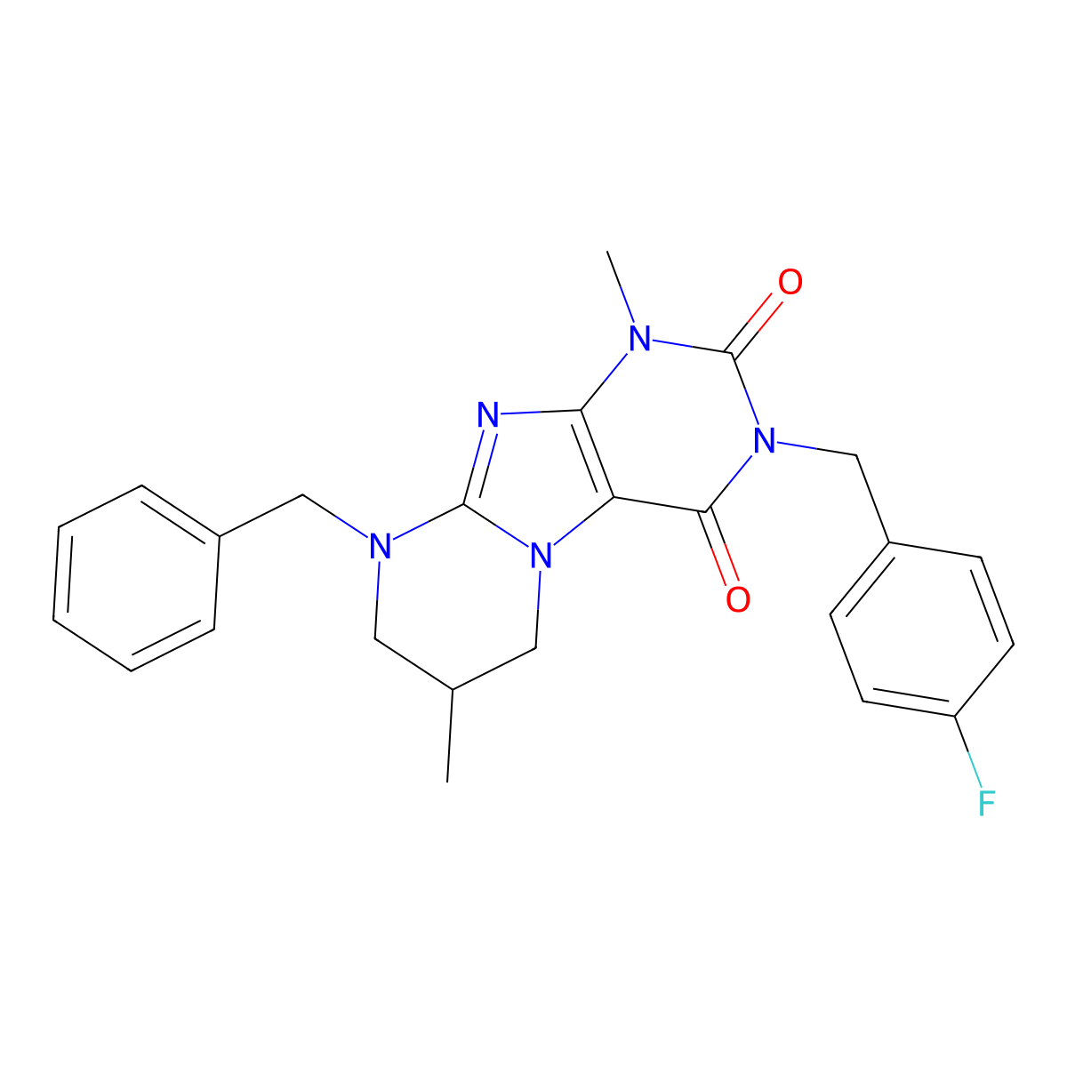 9-benzyl-3-[(4-fluorophenyl)methyl]-1,7-dimethyl-7,8-dihydro-6H-purino[7,8-a]pyrimidine-2,4-dione molecular structure, CAS 862198-65-0