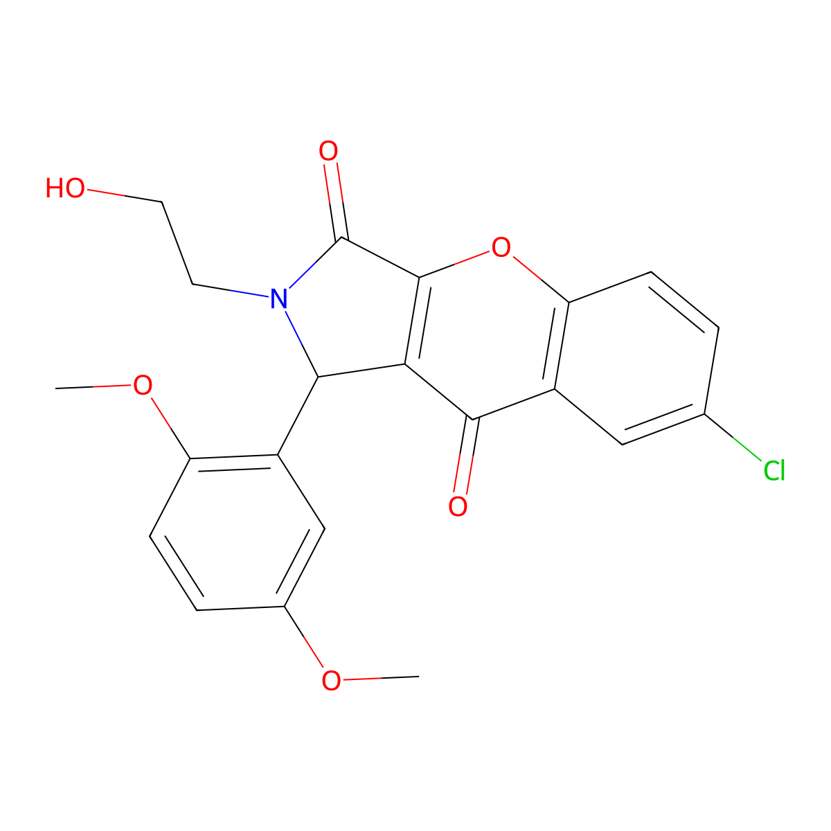 7-Chloro-1-(2,5-dimethoxyphenyl)-2-(2-hydroxyethyl)-1,2-dihydrochromeno[2,3-c]pyrrole-3,9-dione molecular structure, CAS 862198-76-3