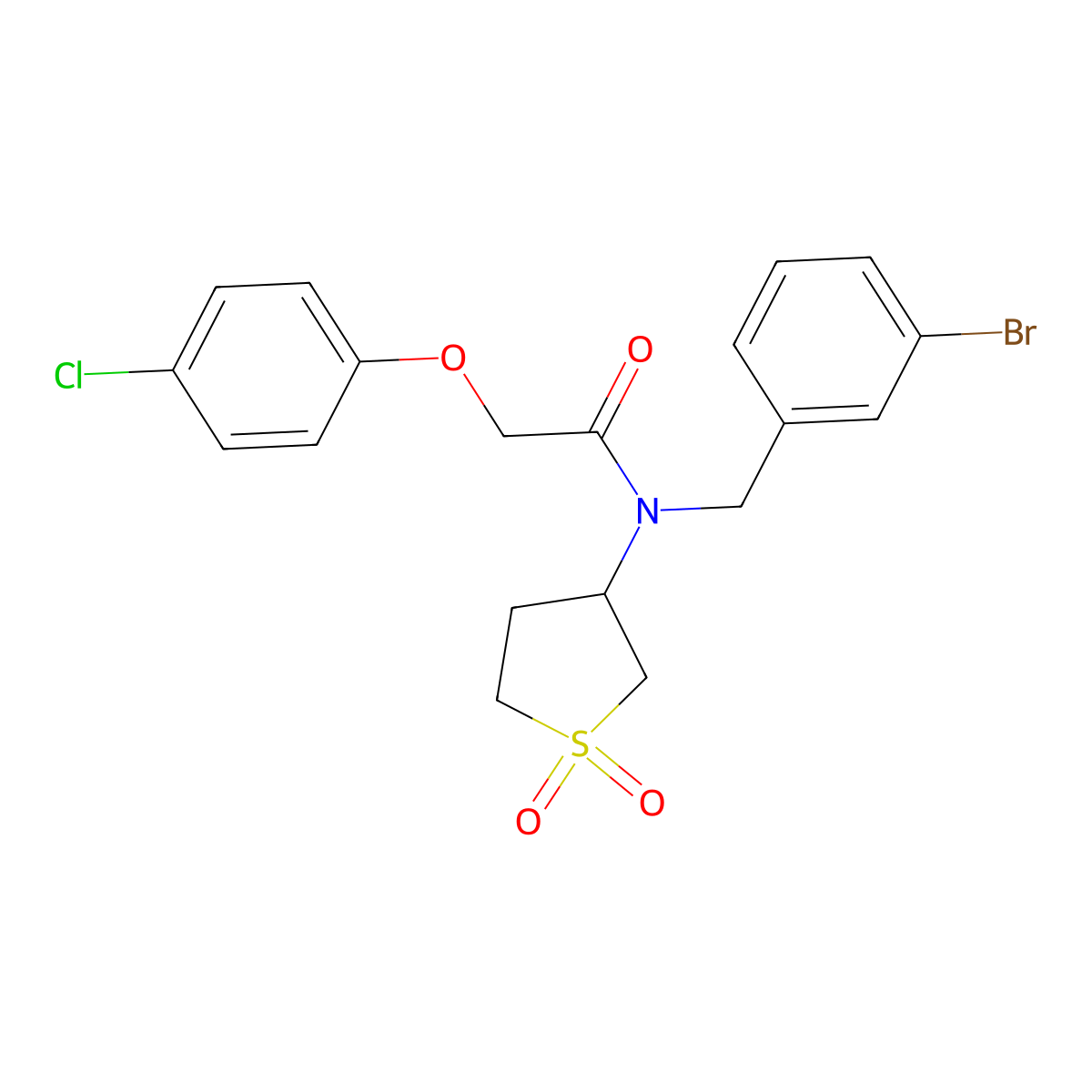 N-(3-bromobenzyl)-2-(4-chlorophenoxy)-N-(1,1-dioxidotetrahydrothiophen-3-yl)acetamide molecular structure, CAS 862199-16-4