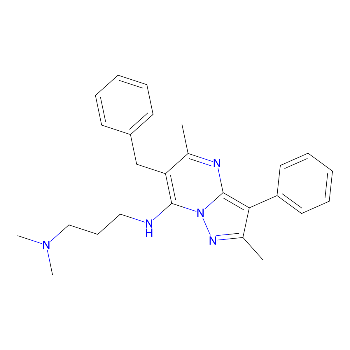 6-benzyl-N-[3-(dimethylamino)propyl]-2,5-dimethyl-3-phenylpyrazolo[1,5-a]pyrimidin-7-amine molecular structure, CAS 862199-82-4