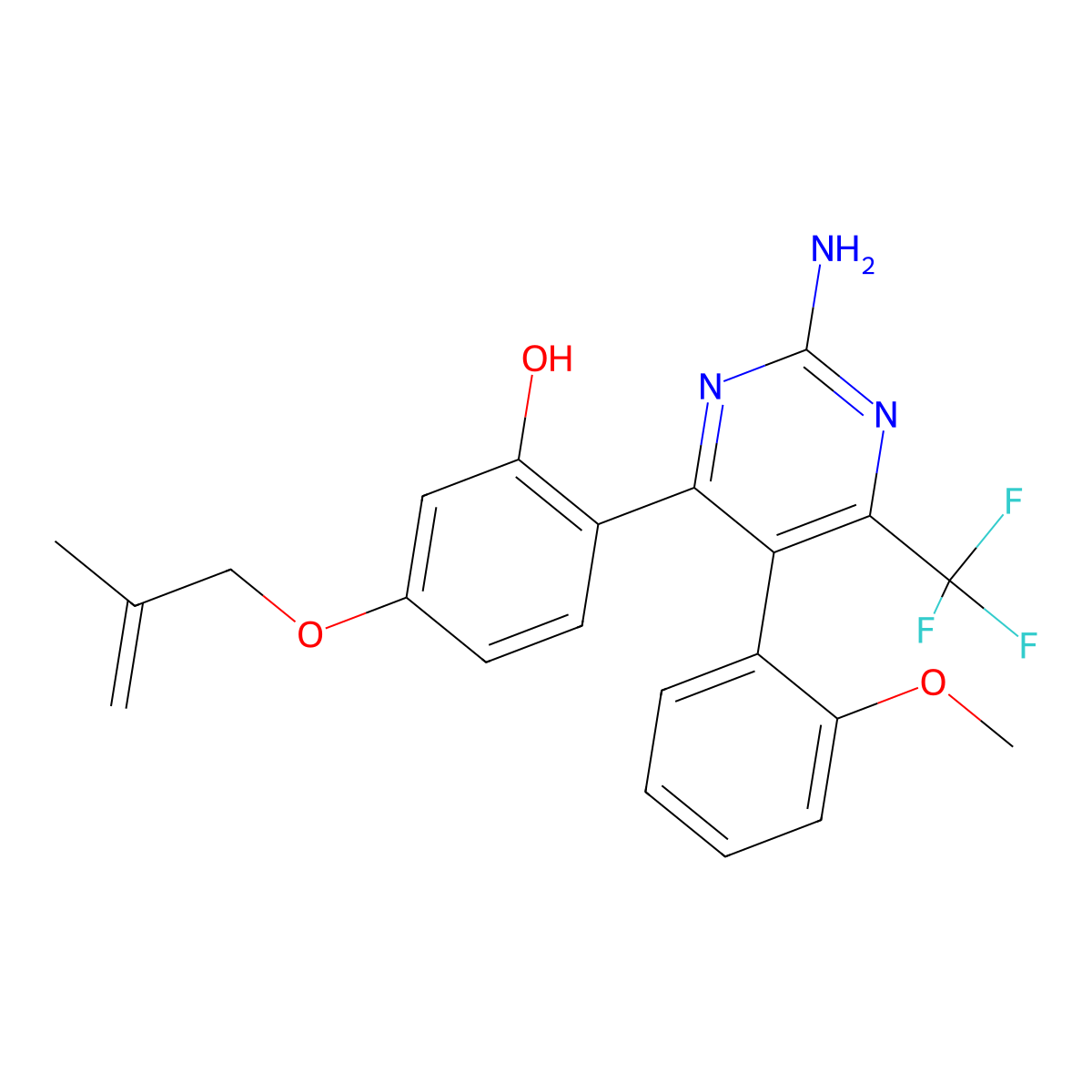 2-[2-Amino-5-(2-methoxyphenyl)-6-(trifluoromethyl)pyrimidin-4-yl]-5-[(2-methylprop-2-en-1-yl)oxy]phenol molecular structure, CAS 862199-97-1