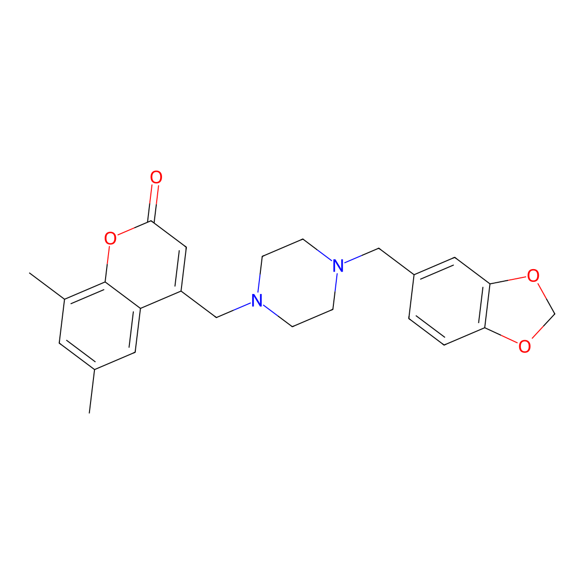 4-((4-(benzo[d][1,3]dioxol-5-ylmethyl)piperazin-1-yl)methyl)-6,8-dimethyl-2H-chromen-2-one molecular structure, CAS 862207-75-8