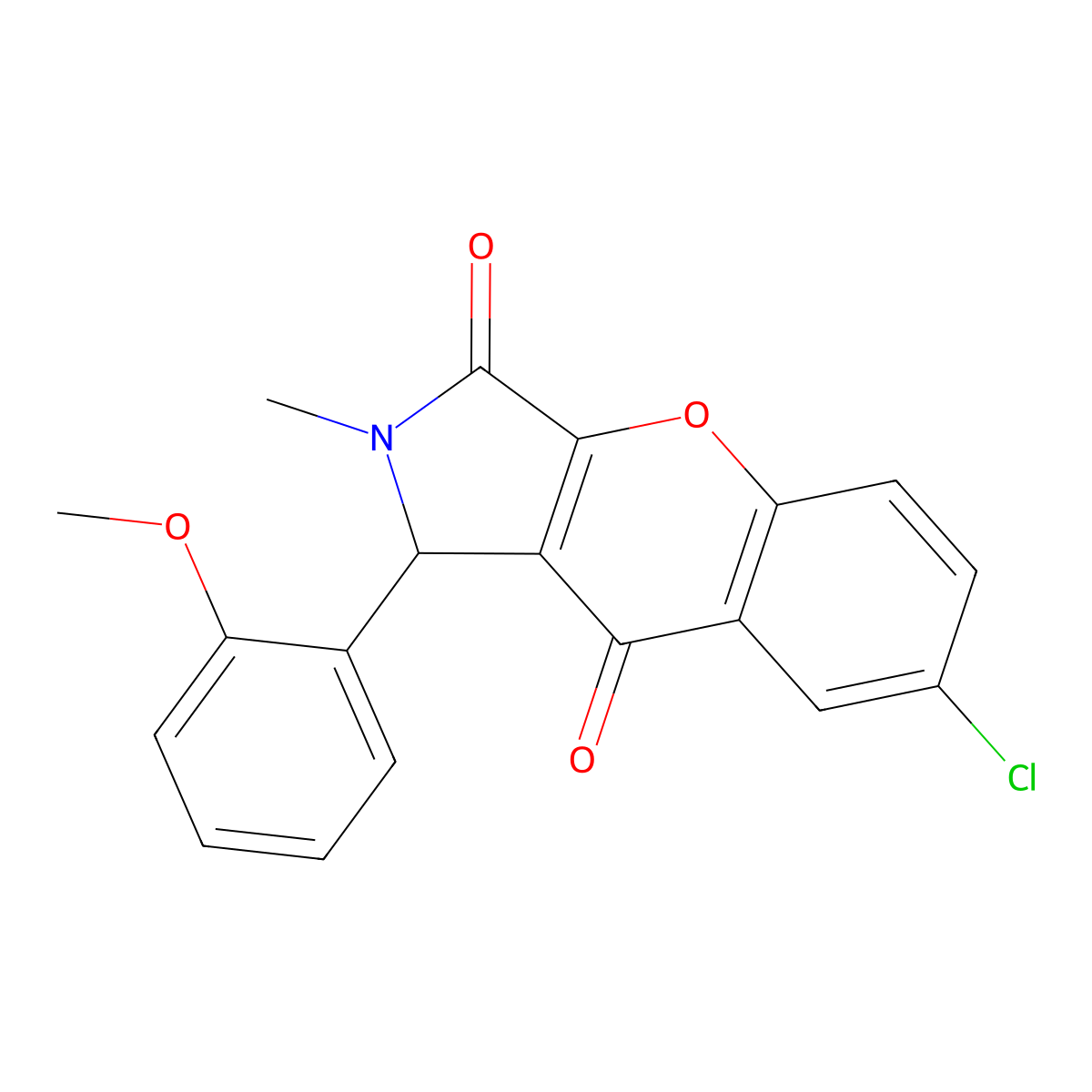7-Chloro-1-(2-methoxyphenyl)-2-methyl-1,2-dihydrochromeno[2,3-c]pyrrole-3,9-dione molecular structure, CAS 862208-14-8