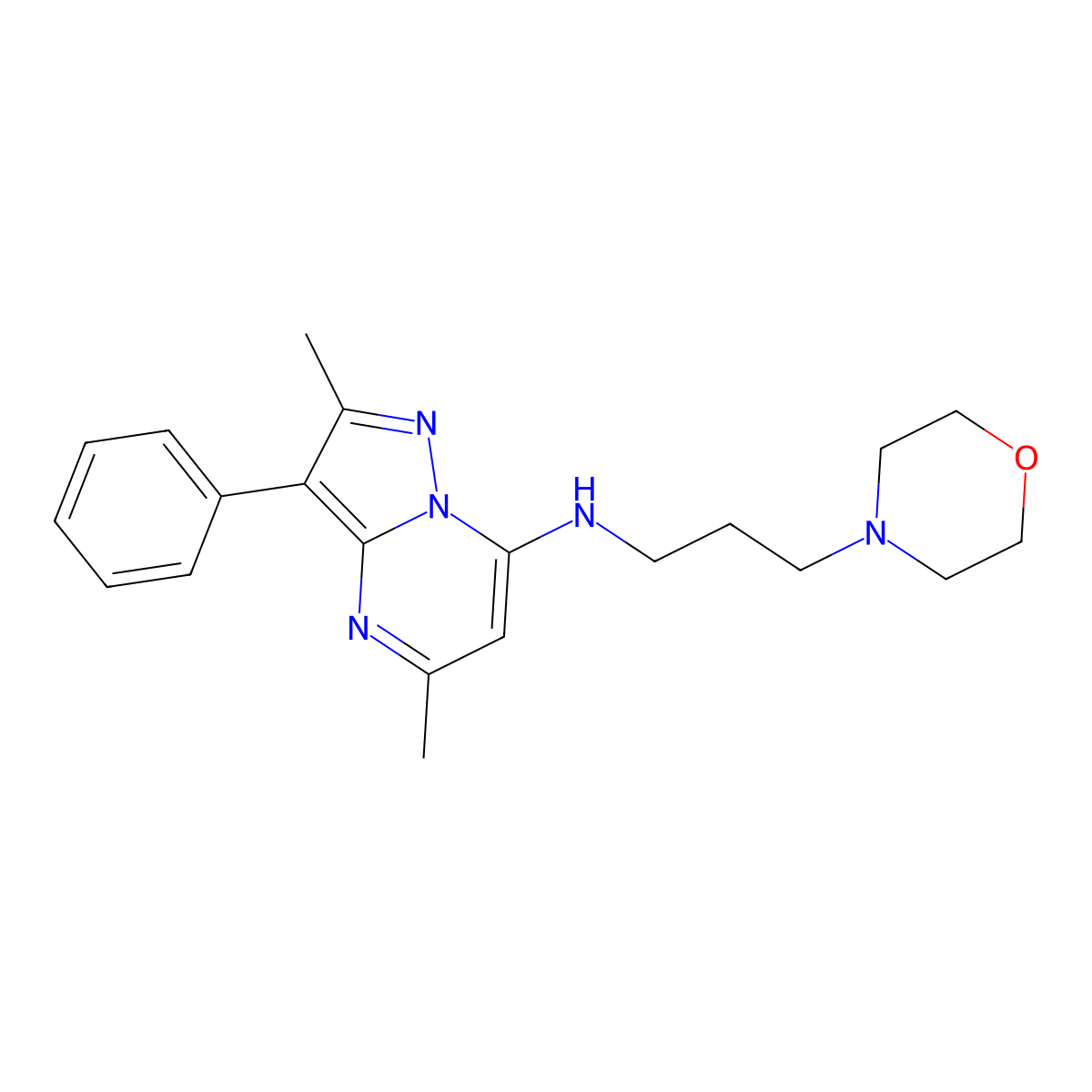 2,5-dimethyl-N-[3-(morpholin-4-yl)propyl]-3-phenylpyrazolo[1,5-a]pyrimidin-7-amine molecular structure, CAS 862208-22-8