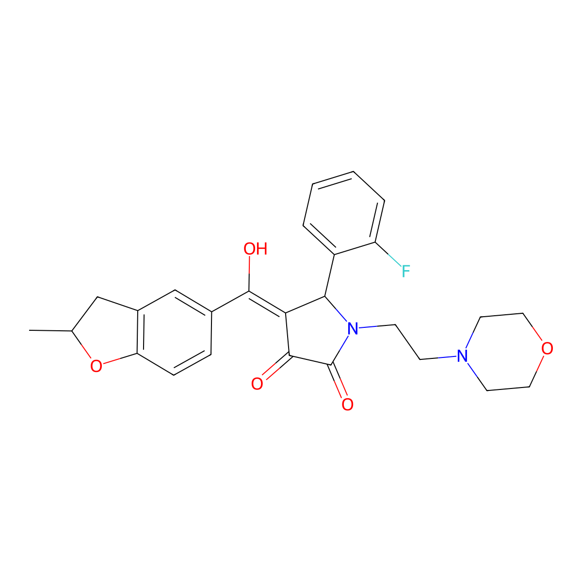 5-(2-Fluorophenyl)-4-[hydroxy-(2-methyl-2,3-dihydro-1-benzofuran-5-yl)methylidene]-1-(2-morpholin-4-ylethyl)pyrrolidine-2,3-dione molecular structure, CAS 862208-30-8