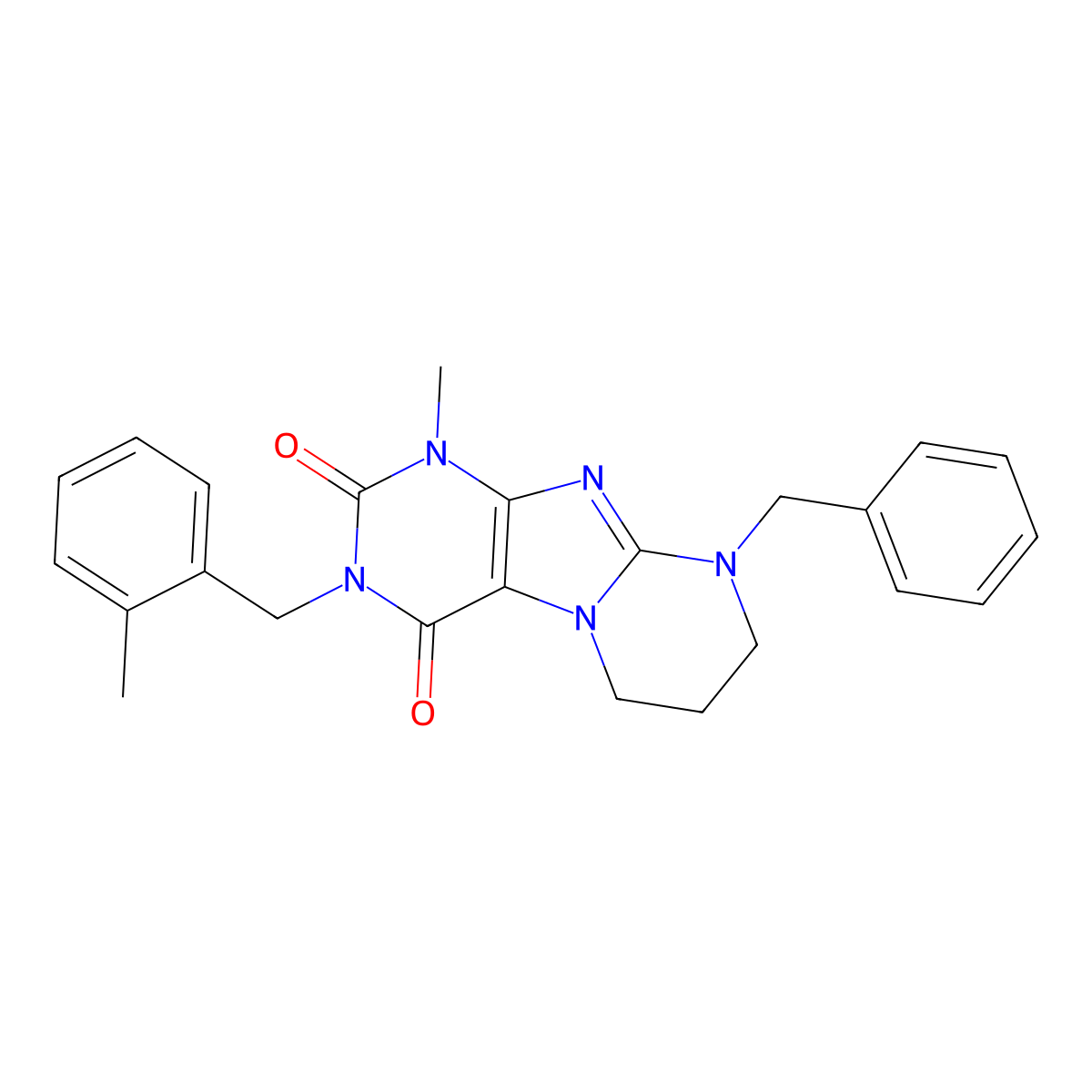 9-benzyl-1-methyl-3-[(2-methylphenyl)methyl]-7,8-dihydro-6H-purino[7,8-a]pyrimidine-2,4-dione molecular structure, CAS 862208-66-0