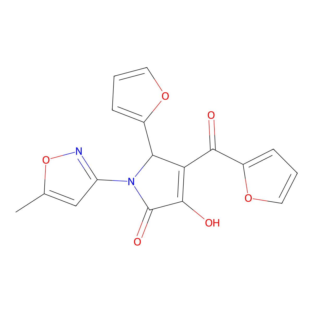 5-(furan-2-yl)-4-(furan-2-ylcarbonyl)-3-hydroxy-1-(5-methyl-1,2-oxazol-3-yl)-1,5-dihydro-2H-pyrrol-2-one molecular structure, CAS 862208-74-0