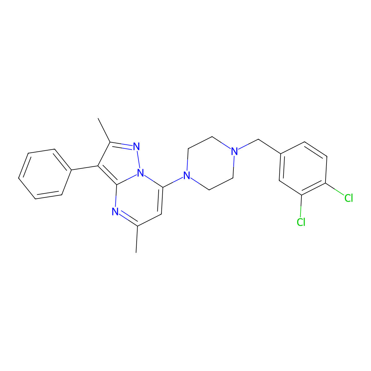 7-[4-(3,4-Dichlorobenzyl)piperazin-1-yl]-2,5-dimethyl-3-phenylpyrazolo[1,5-a]pyrimidine molecular structure, CAS 862209-19-6