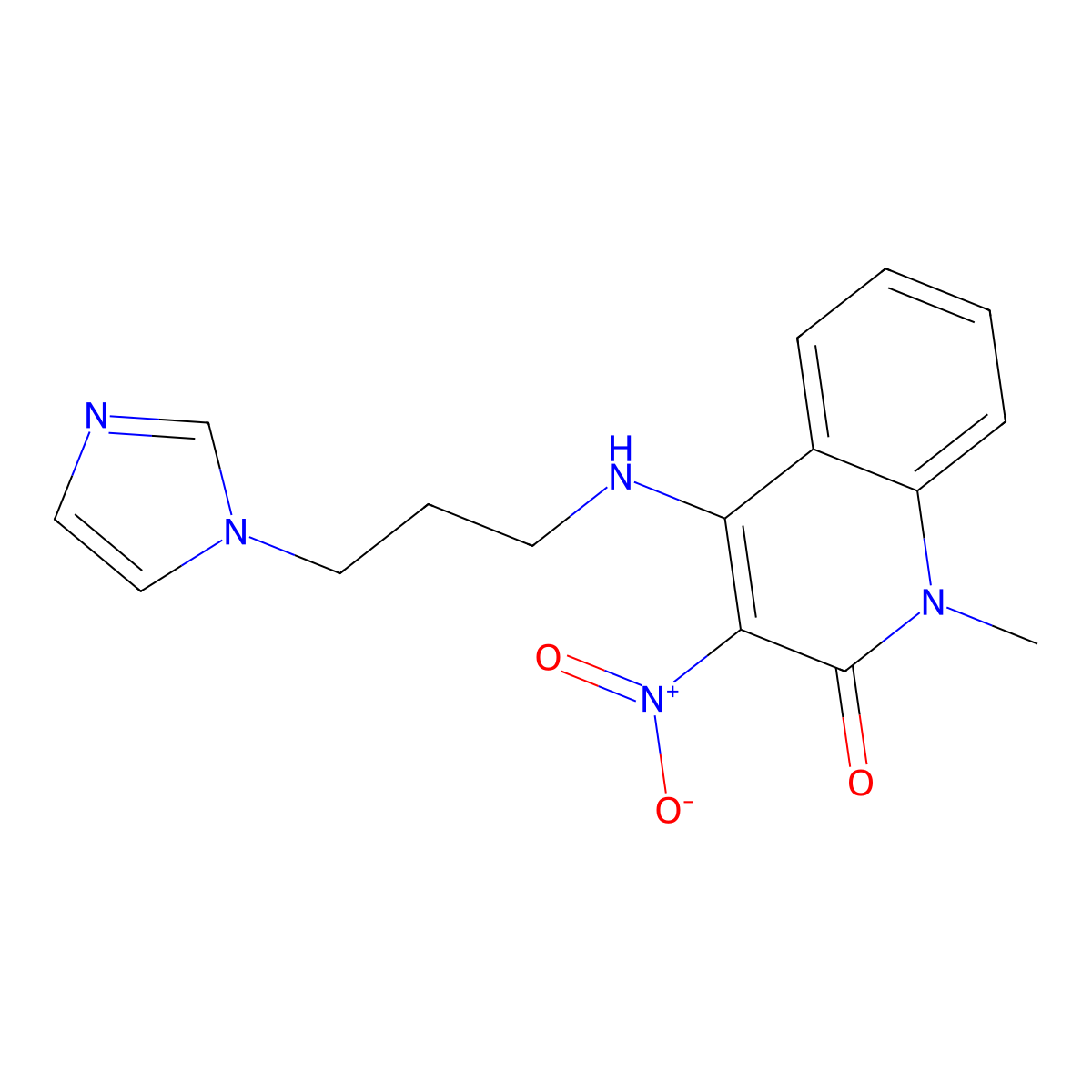 4-((3-(1H-imidazol-1-yl)propyl)amino)-1-methyl-3-nitroquinolin-2(1H)-one molecular structure, CAS 862209-35-6