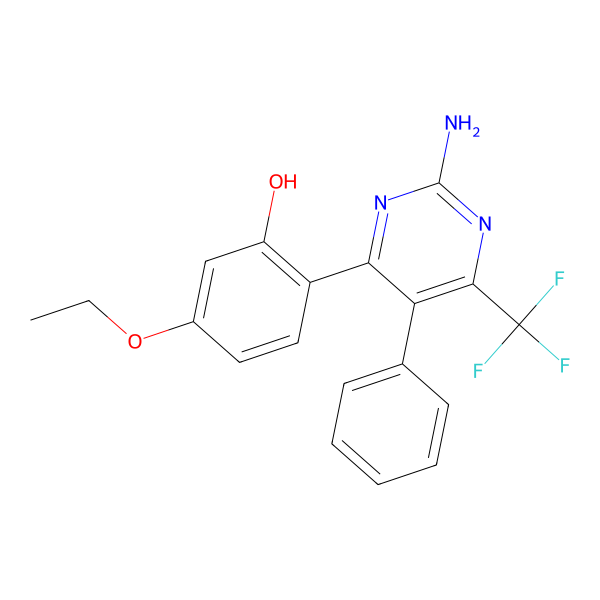 2-[2-Amino-5-phenyl-6-(trifluoromethyl)pyrimidin-4-yl]-5-ethoxyphenol molecular structure, CAS 862209-43-6