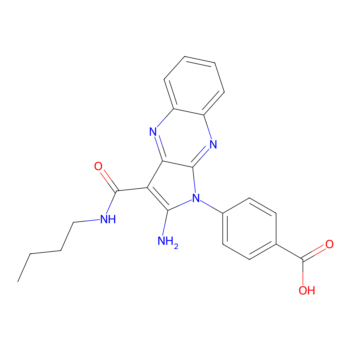 4-[2-amino-3-(butylcarbamoyl)-1H-pyrrolo[2,3-b]quinoxalin-1-yl]benzoic acid molecular structure, CAS 862209-46-9