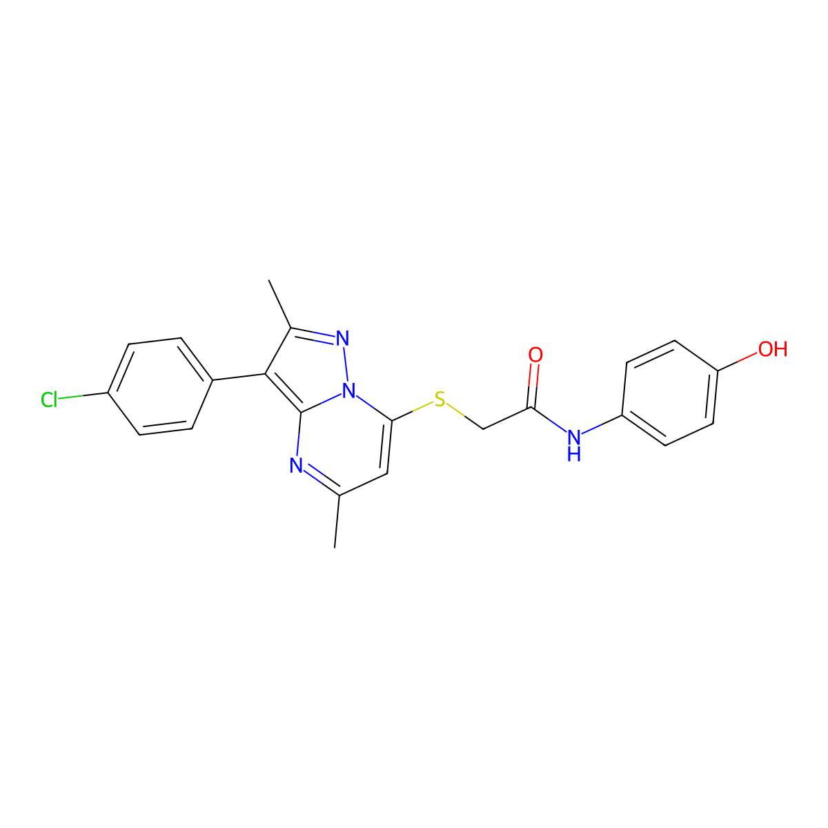 2-((3-(4-chlorophenyl)-2,5-dimethylpyrazolo[1,5-a]pyrimidin-7-yl)thio)-N-(4-hydroxyphenyl)acetamide molecular structure, CAS 862209-65-2