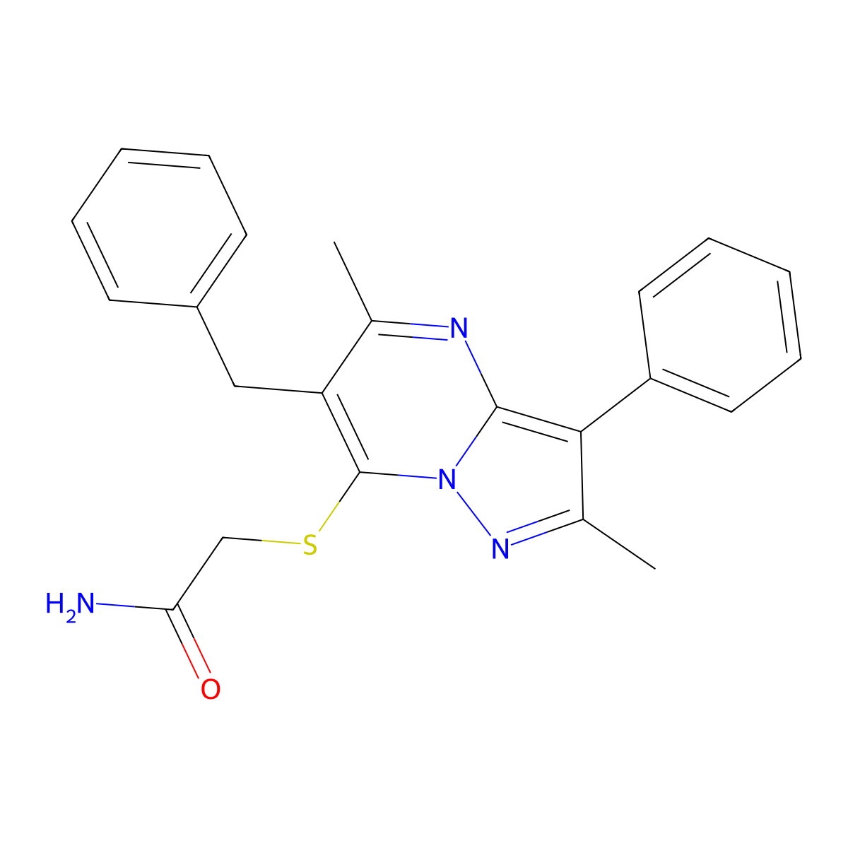 2-((6-Benzyl-2,5-dimethyl-3-phenylpyrazolo[1,5-a]pyrimidin-7-yl)thio)acetamide molecular structure, CAS 862209-75-4