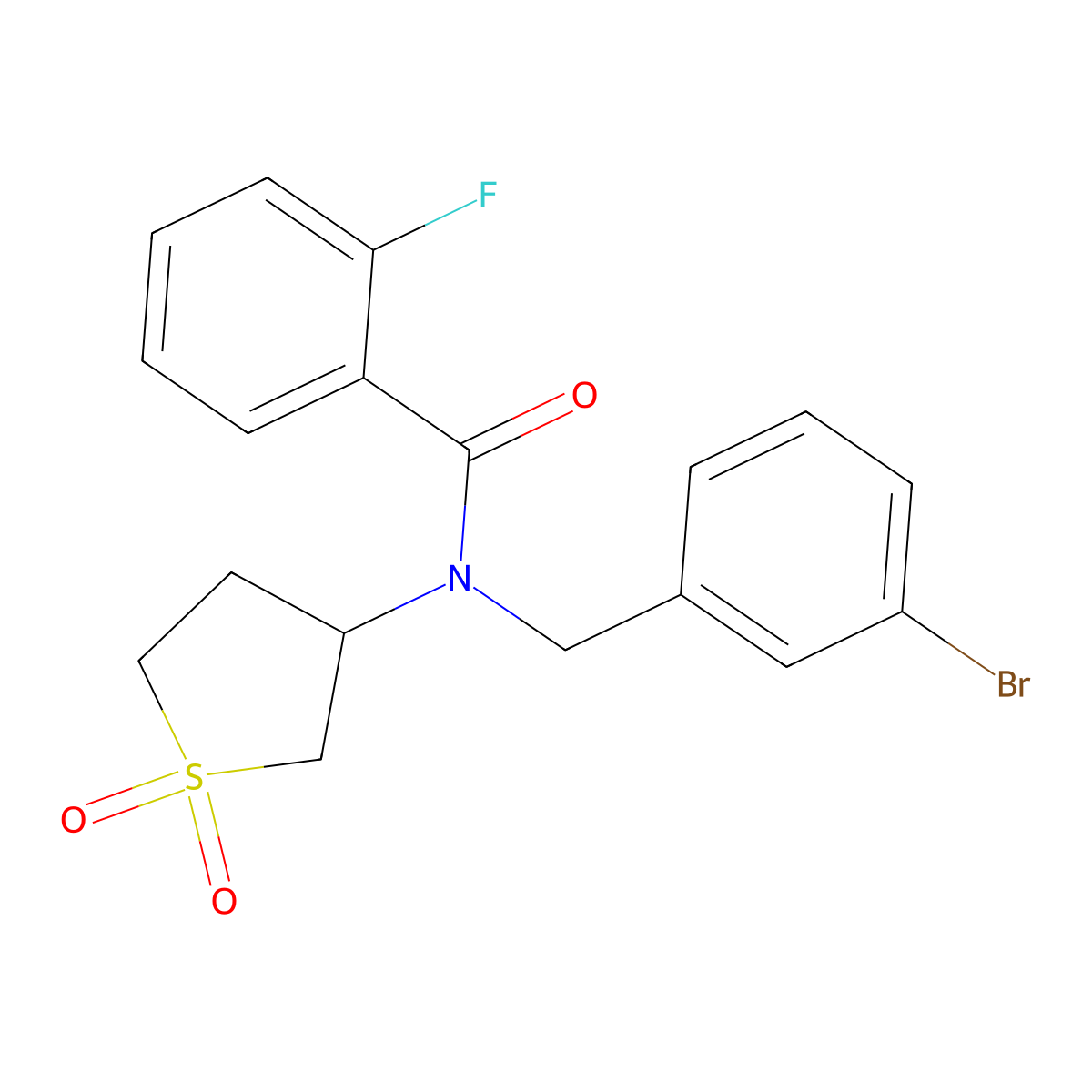 N-(3-bromobenzyl)-N-(1,1-dioxidotetrahydrothiophen-3-yl)-2-fluorobenzamide molecular structure, CAS 862210-17-1