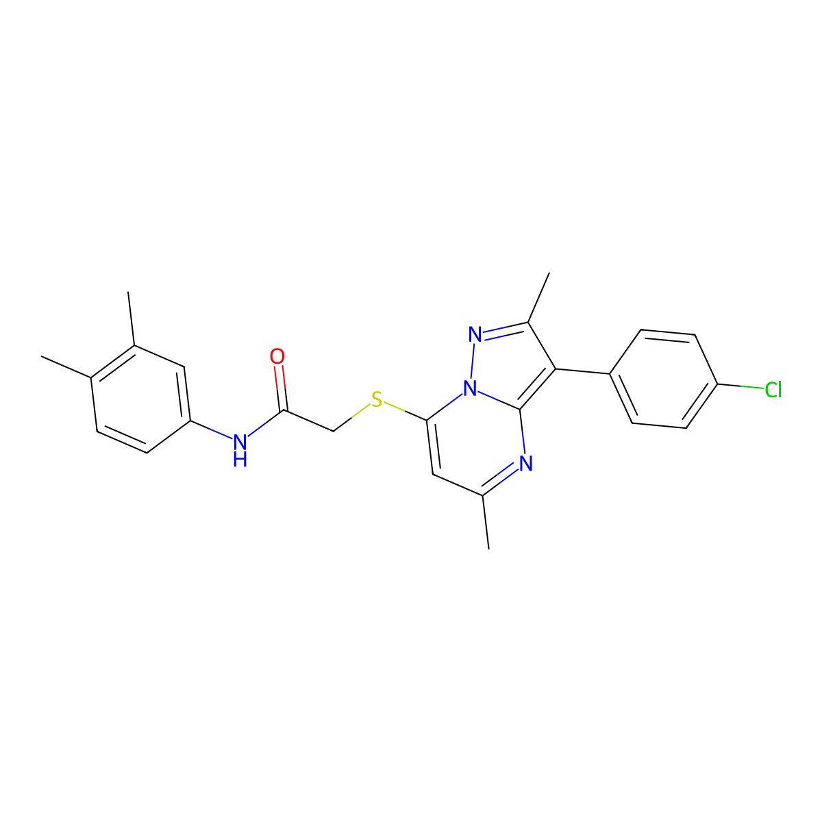 2-{[3-(4-chlorophenyl)-2,5-dimethylpyrazolo[1,5-a]pyrimidin-7-yl]sulfanyl}-N-(3,4-dimethylphenyl)acetamide molecular structure, CAS 862210-53-5