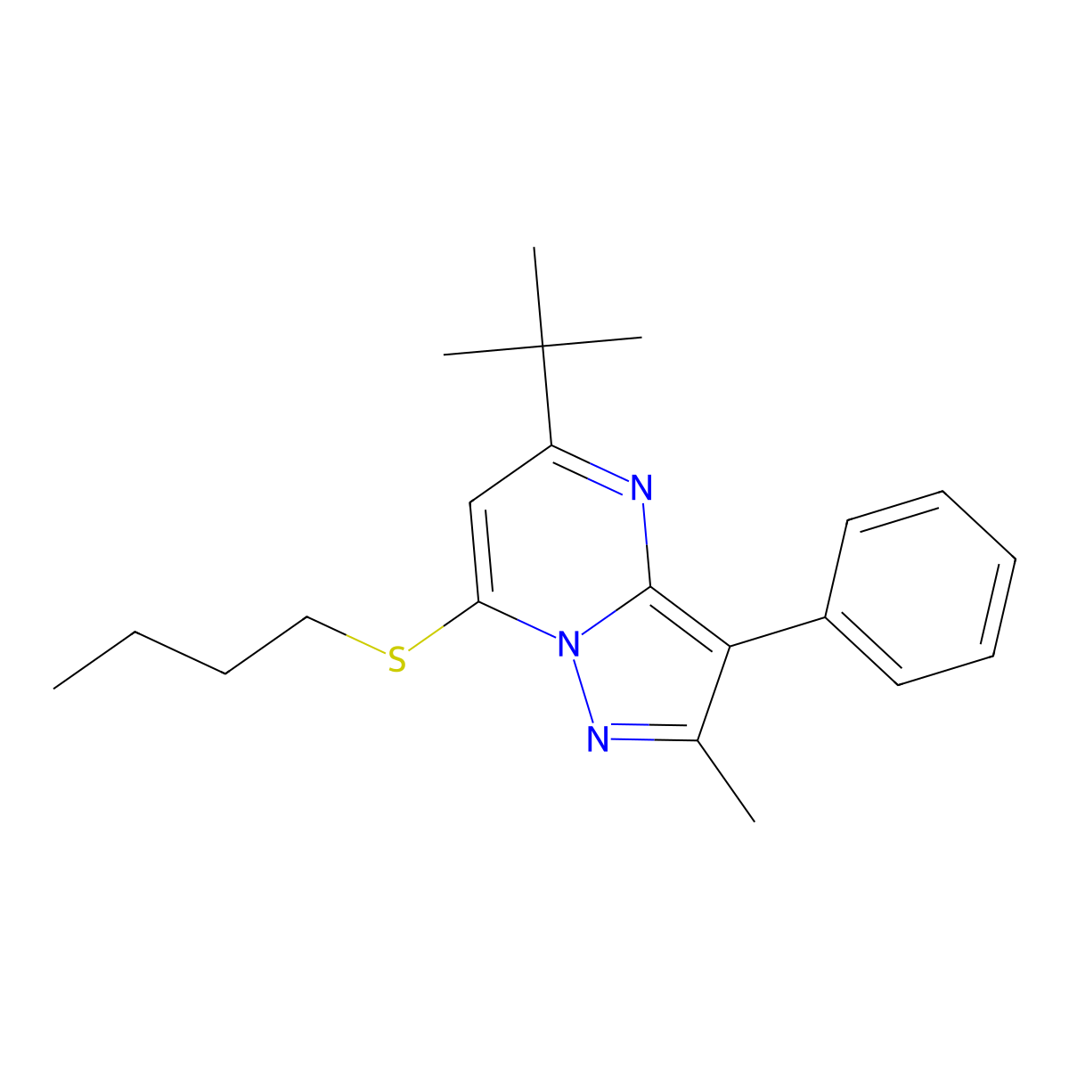 5-Tert-butyl-7-(butylsulfanyl)-2-methyl-3-phenylpyrazolo[1,5-a]pyrimidine molecular structure, CAS 862210-71-7
