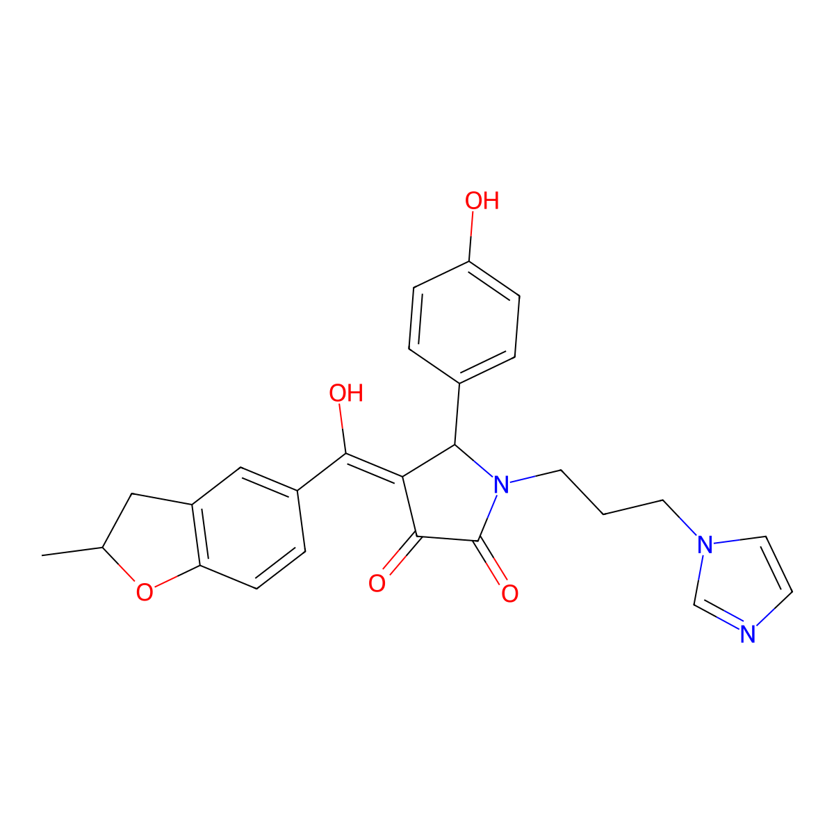 3-hydroxy-5-(4-hydroxyphenyl)-1-[3-(1H-imidazol-1-yl)propyl]-4-(2-methyl-2,3-dihydro-1-benzofuran-5-carbonyl)-2,5-dihydro-1H-pyrrol-2-one molecular structure, CAS 862244-15-3