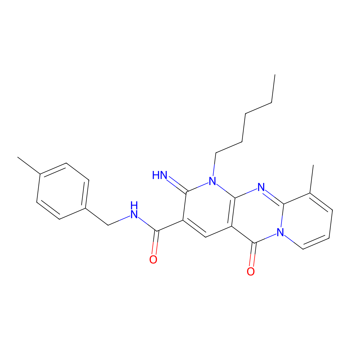 2-imino-10-methyl-N-(4-methylbenzyl)-5-oxo-1-pentyl-1,5-dihydro-2H-dipyrido[1,2-a:2,3-d]pyrimidine-3-carboxamide molecular structure, CAS 862244-21-1