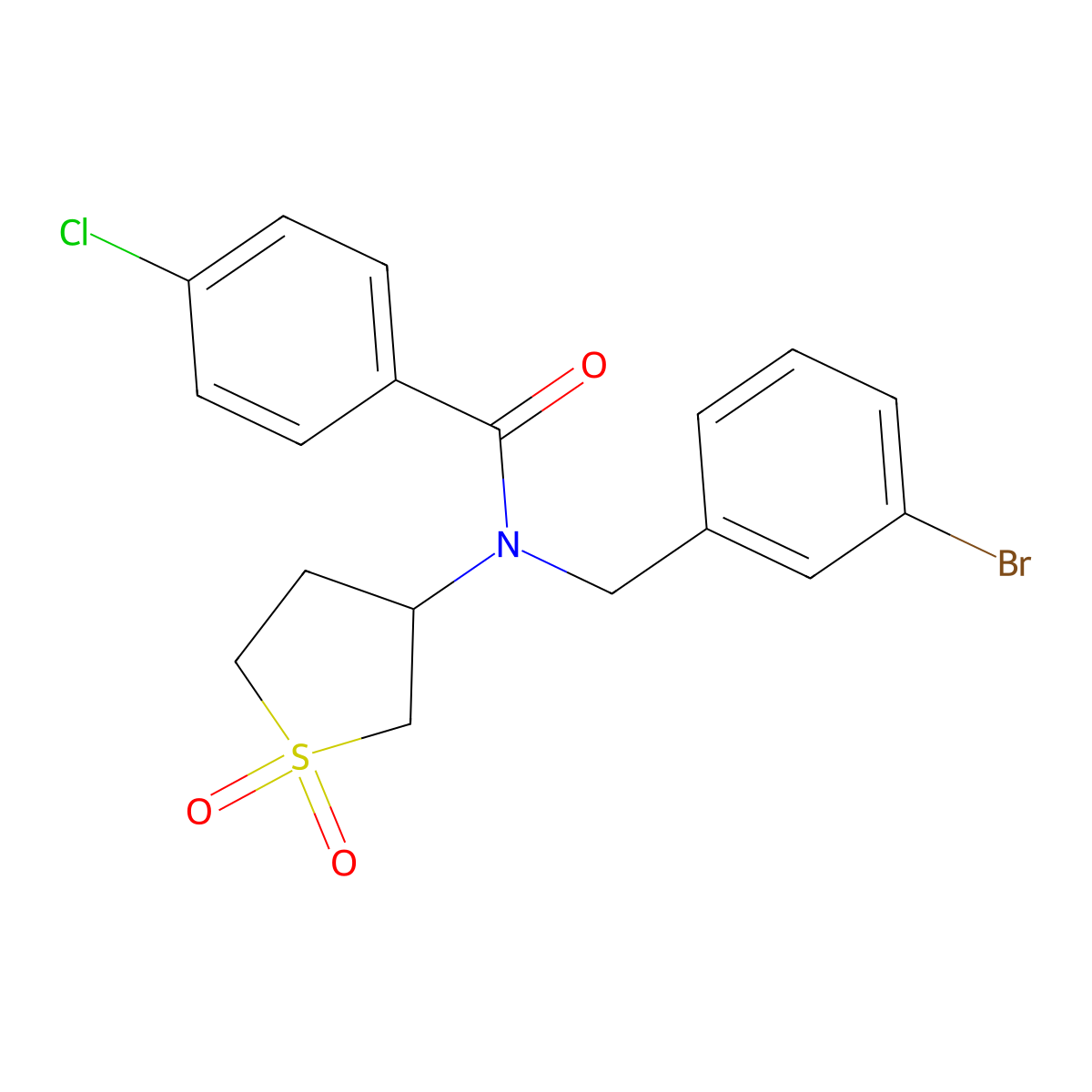 N-(3-bromobenzyl)-4-chloro-N-(1,1-dioxidotetrahydrothiophen-3-yl)benzamide molecular structure, CAS 862244-23-3