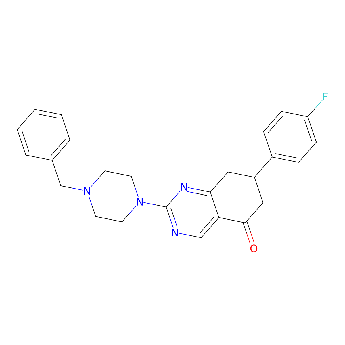 2-(4-benzylpiperazin-1-yl)-7-(4-fluorophenyl)-7,8-dihydroquinazolin-5(6H)-one molecular structure, CAS 862244-29-9