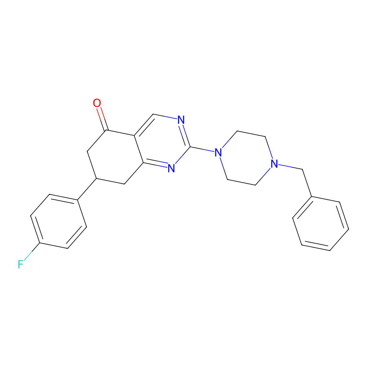 2-(4-benzylpiperazin-1-yl)-7-(4-fluorophenyl)-7,8-dihydroquinazolin-5(6H)-one molecular structure, CAS 862244-29-9