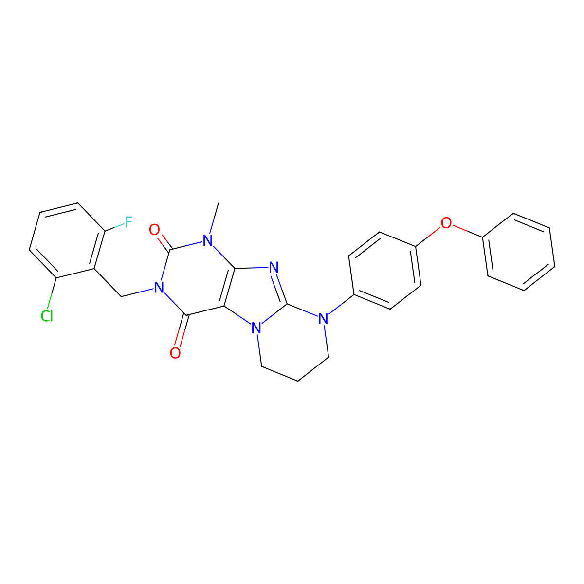 3-[(2-chloro-6-fluorophenyl)methyl]-1-methyl-9-(4-phenoxyphenyl)-7,8-dihydro-6H-purino[7,8-a]pyrimidine-2,4-dione molecular structure, CAS 862244-52-8