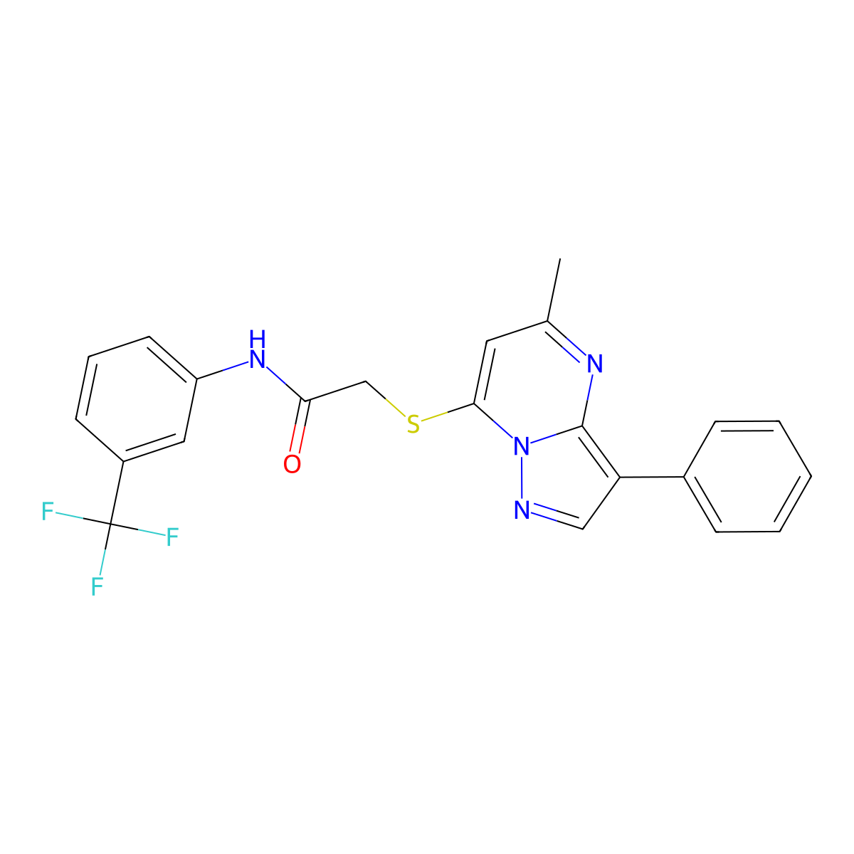2-((5-methyl-3-phenylpyrazolo[1,5-a]pyrimidin-7-yl)thio)-N-(3-(trifluoromethyl)phenyl)acetamide molecular structure, CAS 862244-67-5