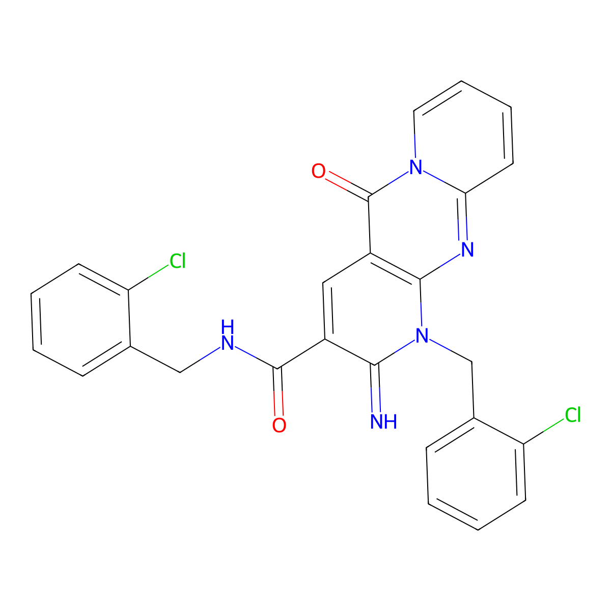 N,1-bis(2-chlorobenzyl)-2-imino-5-oxo-1,5-dihydro-2H-dipyrido[1,2-a:2',3'-d]pyrimidine-3-carboxamide molecular structure, CAS 862245-11-2