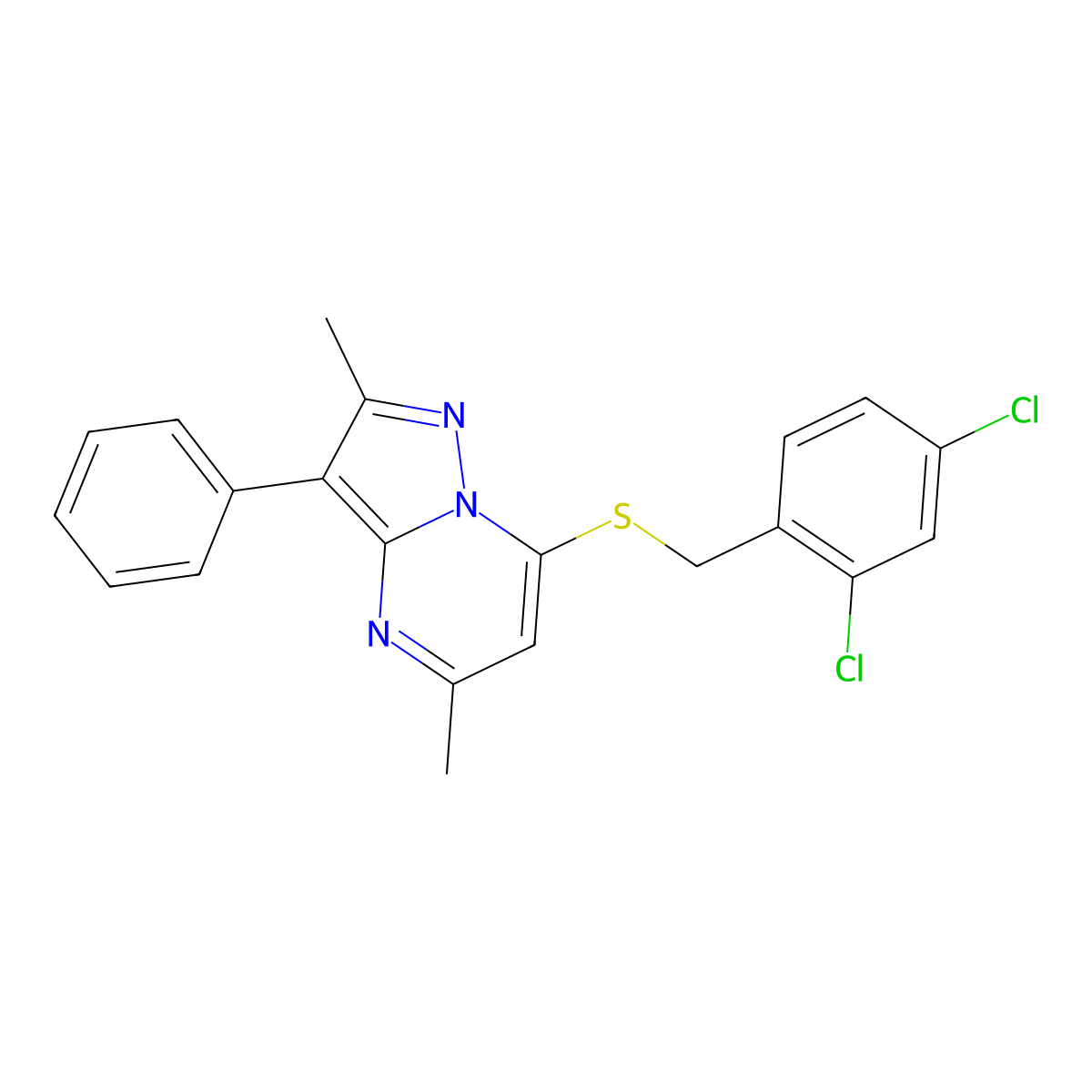 7-[(2,4-Dichlorobenzyl)sulfanyl]-2,5-dimethyl-3-phenylpyrazolo[1,5-a]pyrimidine molecular structure, CAS 862245-67-8