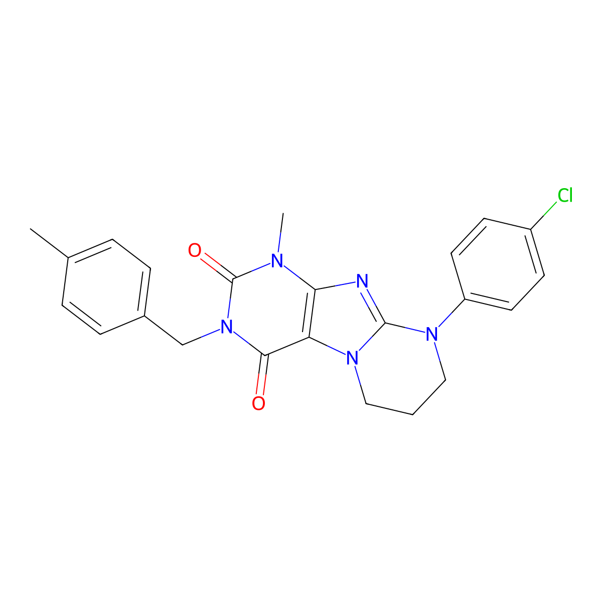 9-(4-chlorophenyl)-1-methyl-3-[(4-methylphenyl)methyl]-7,8-dihydro-6H-purino[7,8-a]pyrimidine-2,4-dione molecular structure, CAS 862245-79-2