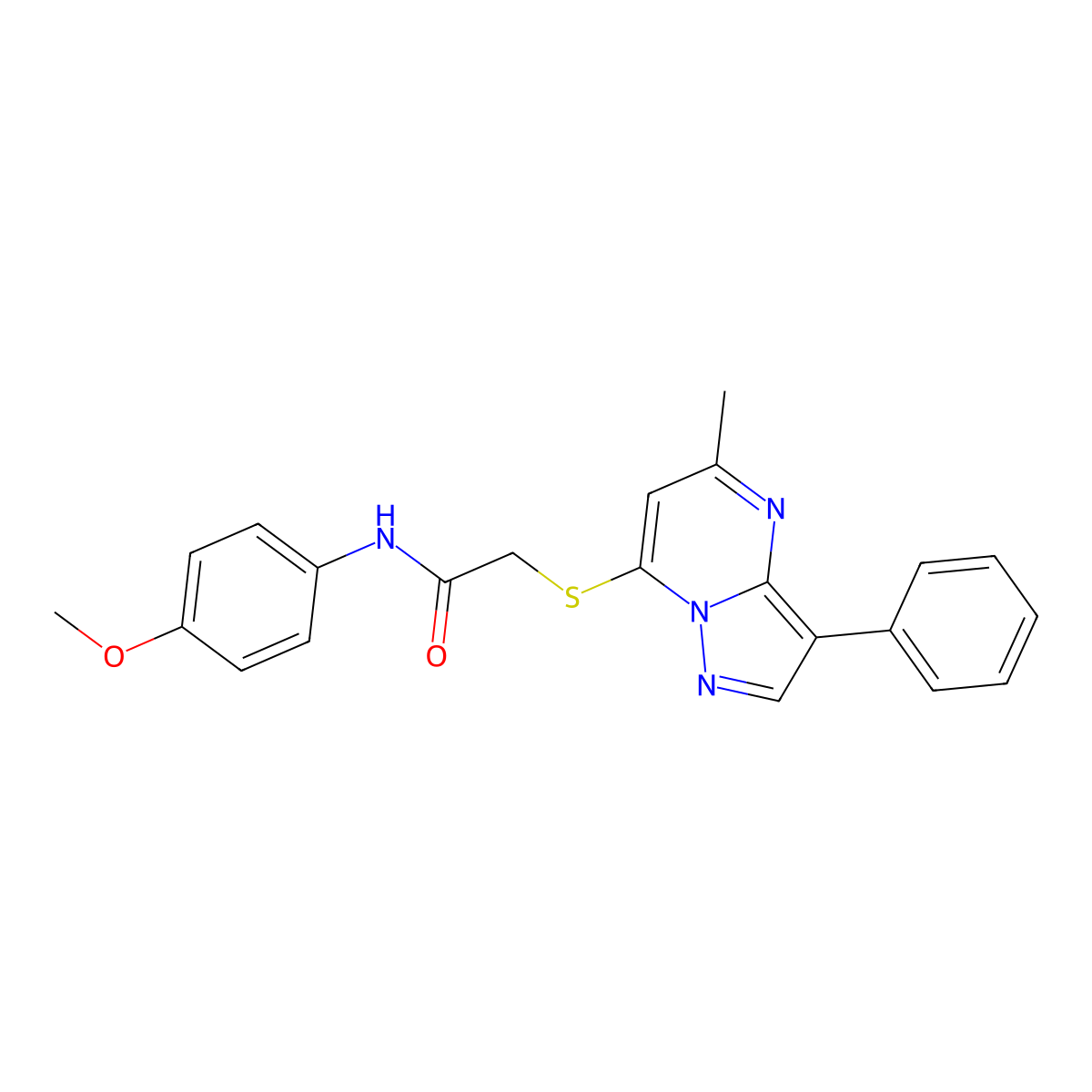 N-(4-methoxyphenyl)-2-(5-methyl-3-phenylpyrazolo[1,5-a]pyrimidin-7-yl)sulfanylacetamide molecular structure, CAS 862246-04-6