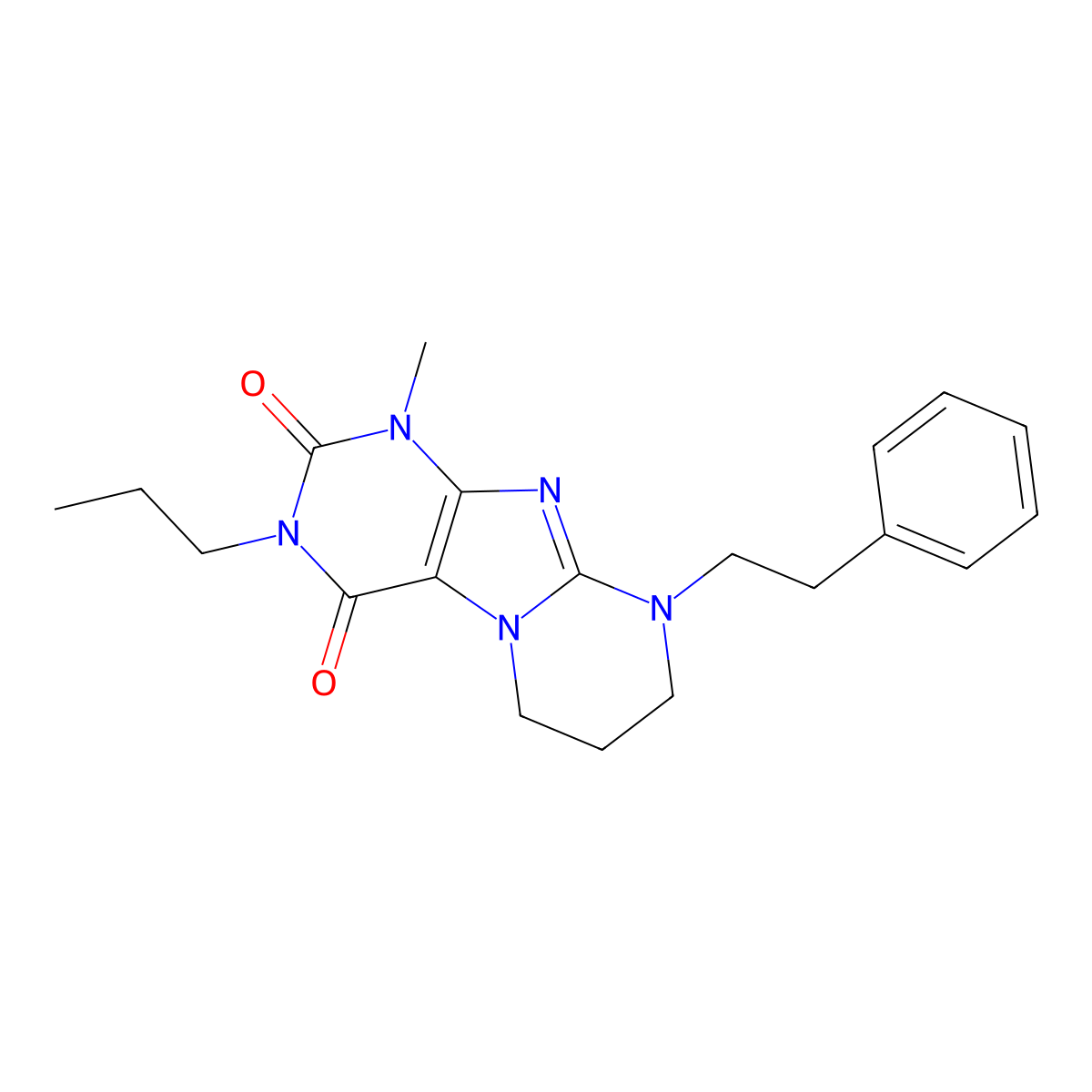 1-methyl-9-phenethyl-3-propyl-6,7,8,9-tetrahydropyrimido[2,1-f]purine-2,4(1H,3H)-dione molecular structure, CAS 862246-34-2