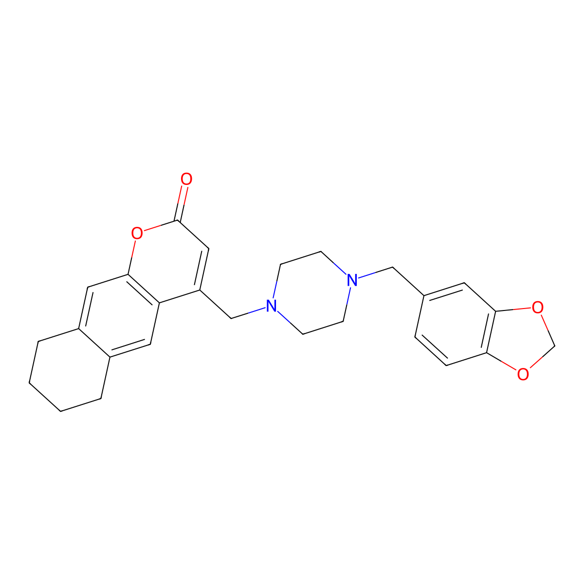 4-((4-(benzo[d][1,3]dioxol-5-ylmethyl)piperazin-1-yl)methyl)-6,7,8,9-tetrahydro-2H-benzo[g]chromen-2-one molecular structure, CAS 862246-53-5