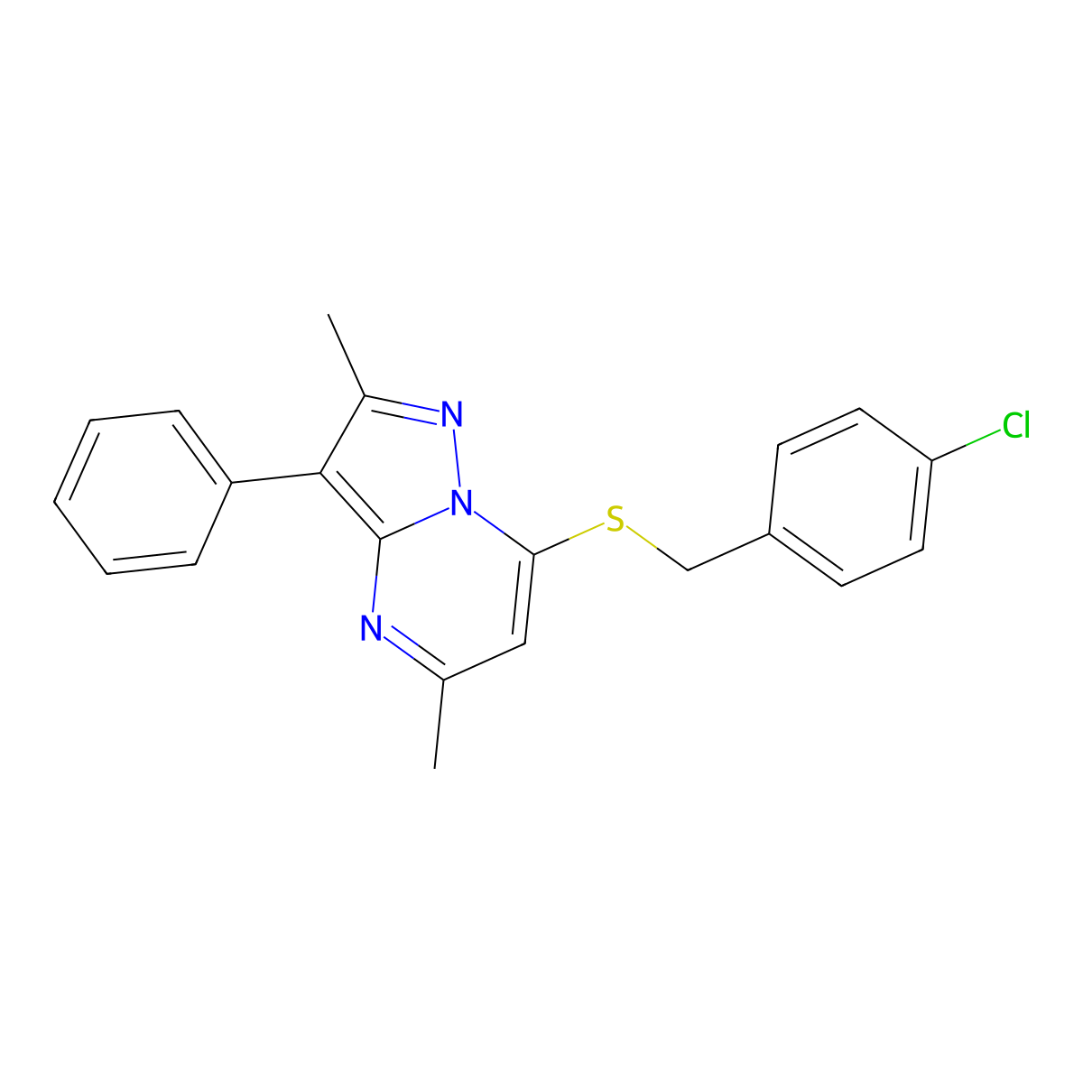 7-[(4-Chlorobenzyl)sulfanyl]-2,5-dimethyl-3-phenylpyrazolo[1,5-a]pyrimidine molecular structure, CAS 862246-57-9