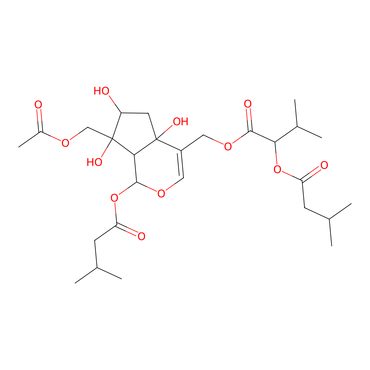 [(1S,4aR,6S,7S,7aS)-7-(acetyloxymethyl)-4a,6,7-trihydroxy-1-(3-methylbutanoyloxy)-1,5,6,7a-tetrahydrocyclopenta[c]pyran-4-yl]methyl 3-methyl-2-(3-methylbutanoyloxy)butanoate molecular structure, CAS 862255-64-9
