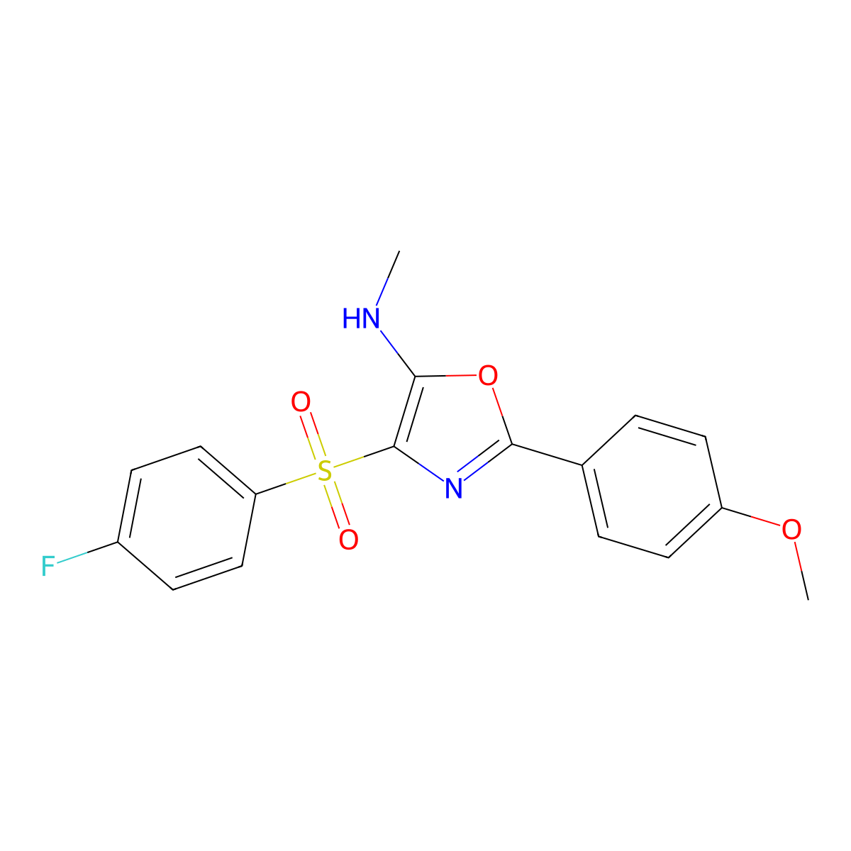 4-((4-fluorophenyl)sulfonyl)-2-(4-methoxyphenyl)-N-methyloxazol-5-amine molecular structure, CAS 862256-02-8