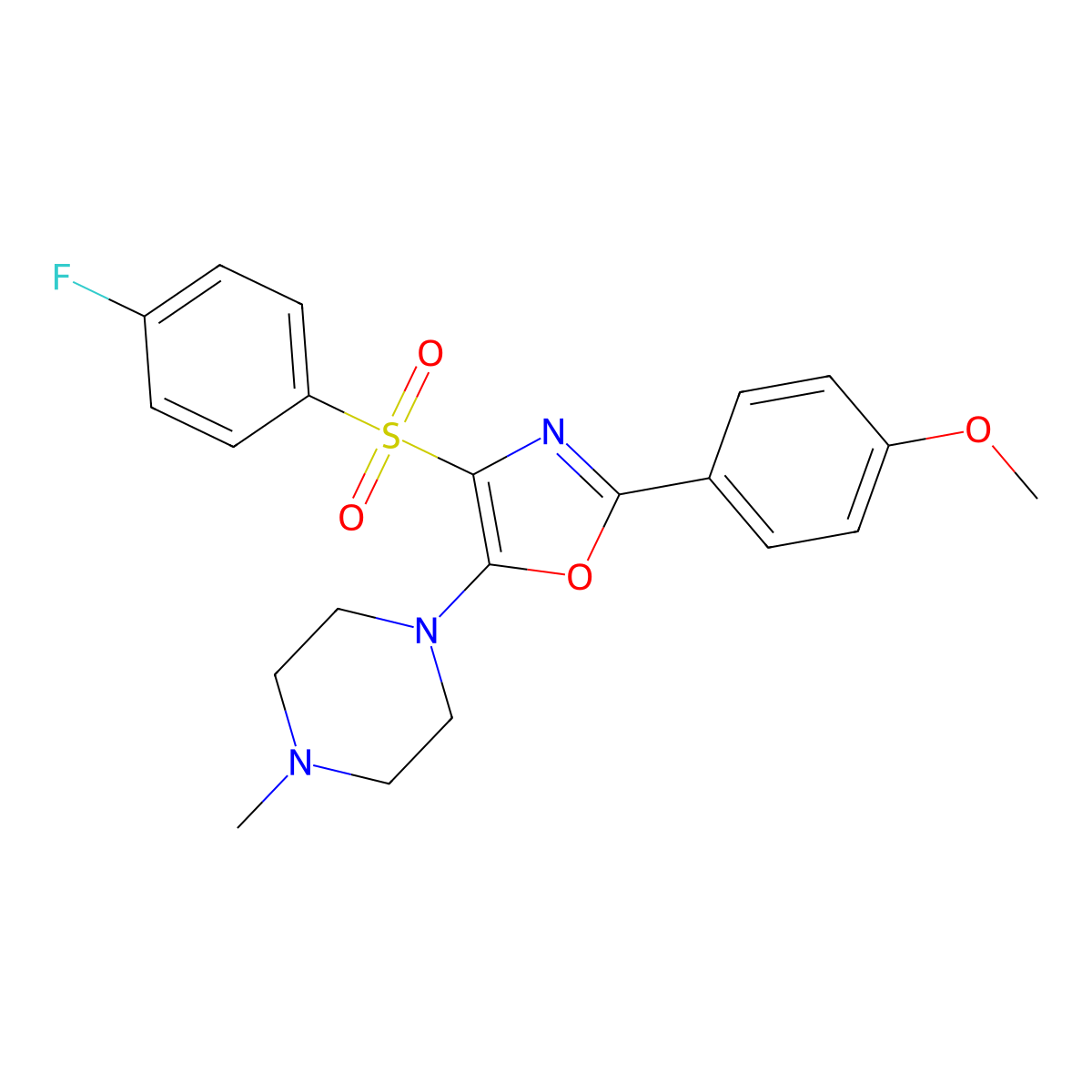4-((4-Fluorophenyl)sulfonyl)-2-(4-methoxyphenyl)-5-(4-methylpiperazin-1-yl)oxazole molecular structure, CAS 862256-21-1