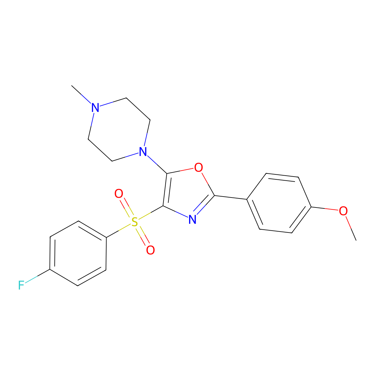 4-((4-Fluorophenyl)sulfonyl)-2-(4-methoxyphenyl)-5-(4-methylpiperazin-1-yl)oxazole molecular structure, CAS 862256-21-1