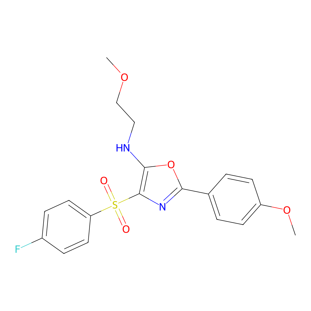 4-((4-fluorophenyl)sulfonyl)-N-(2-methoxyethyl)-2-(4-methoxyphenyl)oxazol-5-amine molecular structure, CAS 862256-24-4