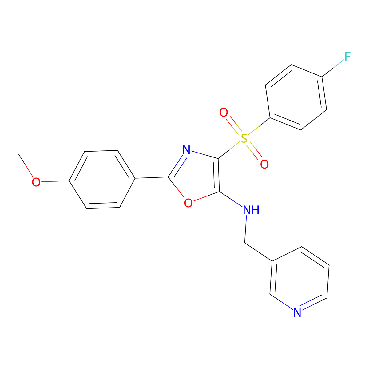 4-((4-fluorophenyl)sulfonyl)-2-(4-methoxyphenyl)-N-(pyridin-3-ylmethyl)oxazol-5-amine molecular structure, CAS 862256-30-2