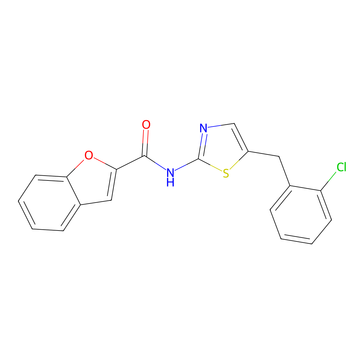 N-(5-(2-chlorobenzyl)thiazol-2-yl)benzofuran-2-carboxamide molecular structure, CAS 862264-78-6