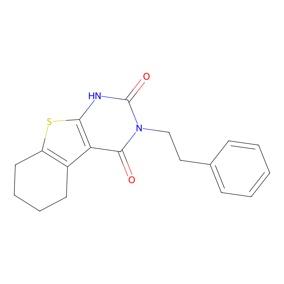 3-(2-phenylethyl)-5,6,7,8-tetrahydro[1]benzothieno[2,3-d]pyrimidine-2,4(1H,3H)-dione molecular structure, CAS 862316-69-6