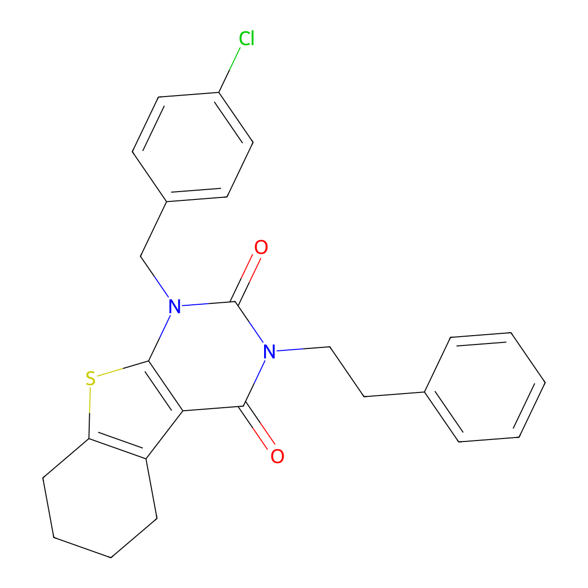 1-(4-chlorobenzyl)-3-(2-phenylethyl)-5,6,7,8-tetrahydro[1]benzothieno[2,3-d]pyrimidine-2,4(1H,3H)-dione molecular structure, CAS 862316-83-4