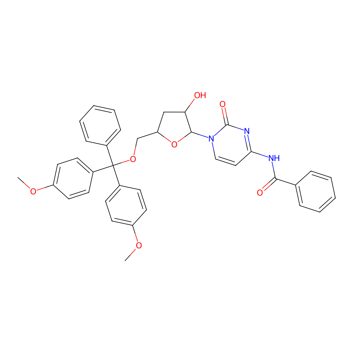 N4-Benzoyl-3'-deoxy-5'-O-DMT-cytidine molecular structure, CAS 86234-45-9