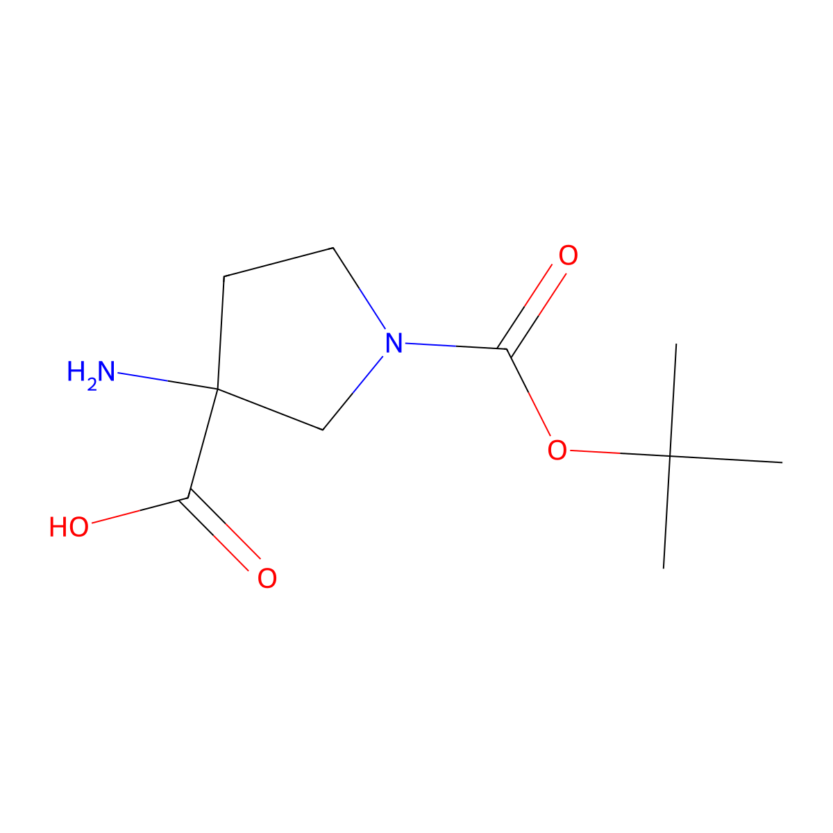 3-Amino-1-(tert-butoxycarbonyl)pyrrolidine-3-carboxylic acid molecular structure, CAS 862372-66-5