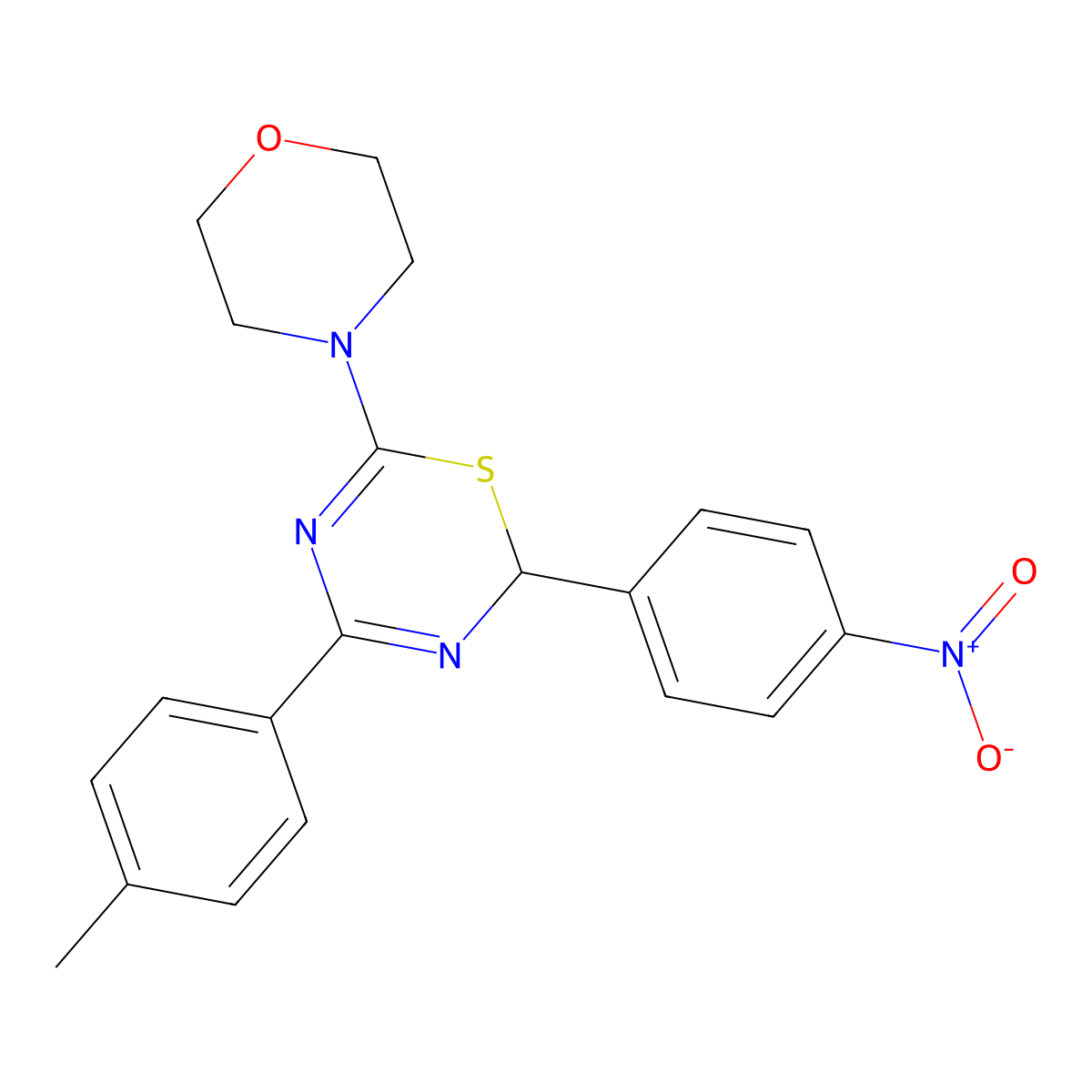 4-(2-(4-nitrophenyl)-4-(p-tolyl)-2H-1,3,5-thiadiazin-6-yl)morpholine molecular structure, CAS 862391-40-0