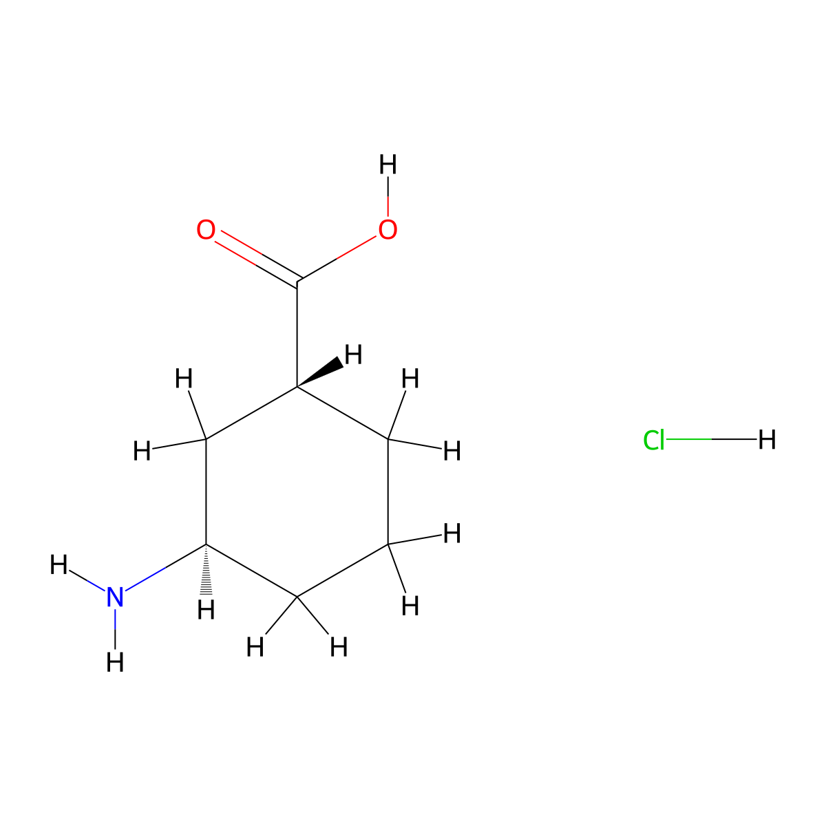 rac-(1R,3R)-3-aminocyclohexane-1-carboxylic acid hydrochloride molecular structure, CAS 862401-49-8