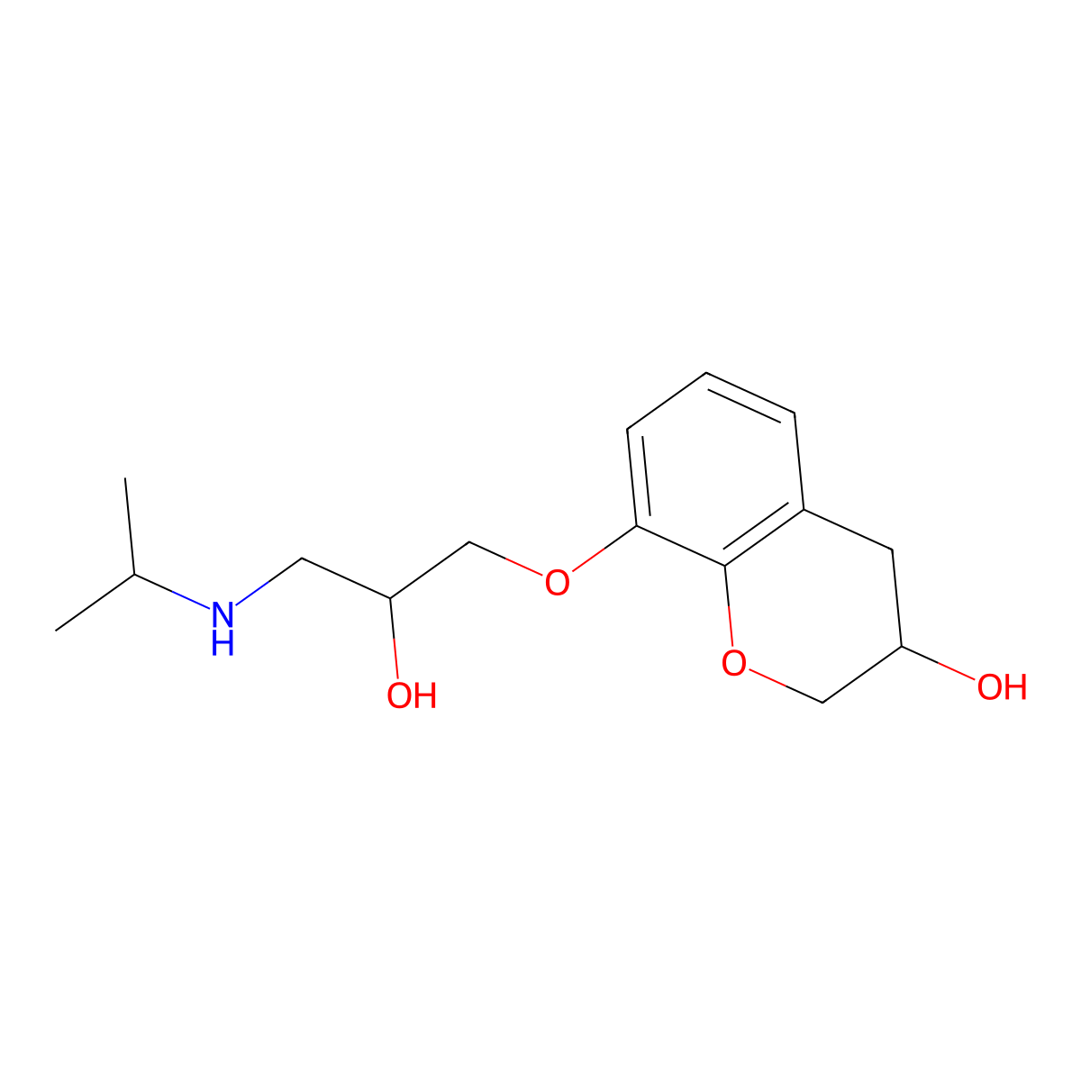 3,4-dihydro-8-(2-hydroxy-3-isopropylaminopropoxy)-2H-1-benzopyran-3-ol molecular structure, CAS 86247-86-1