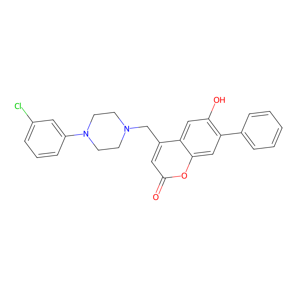 4-[4-(3-Chloro-phenyl)-piperazin-1-ylmethyl]-6-hydroxy-7-phenyl-chromen-2-one molecular structure, CAS 862484-63-7