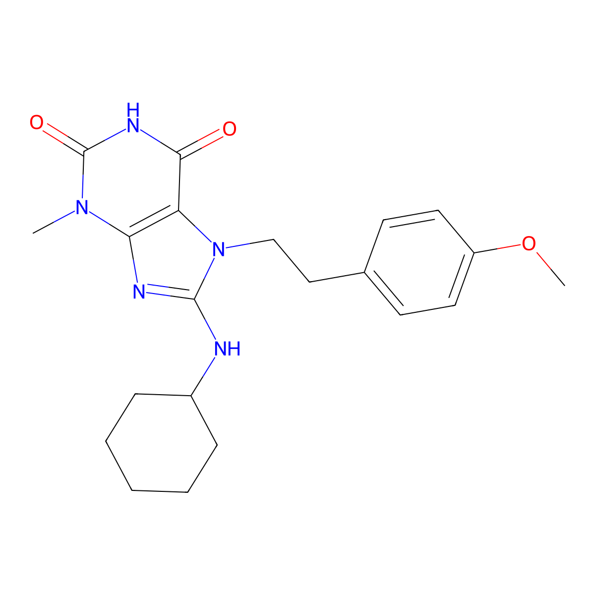 8-(cyclohexylamino)-7-(4-methoxyphenethyl)-3-methyl-1H-purine-2,6(3H,7H)-dione molecular structure, CAS 862484-79-5